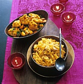 Lemon rice with cashew nuts & chilli, cauliflower curry