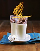 White coffee mousse with chocolate milk froth