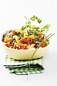 Rice stir-fry with minced beef and herbs