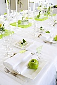 Table laid for special occasion (in green and white)