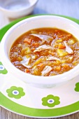 Vegetable soup with chicken for children