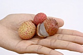 Lychees on someone's hand