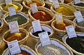 Assorted spices on a market stall in Provence