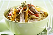 Spaghetti with tuna and grilled peppers