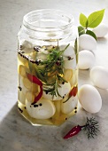 Pickled eggs in jar