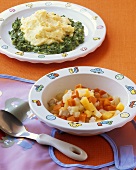 Chicken & vegetables, mashed potato with spinach (for babies)