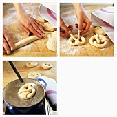 Shaping pretzels and precooking in brine