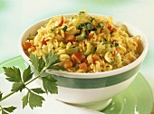 Curried rice with leeks and peppers