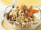 Carrot and cabbage salad with diced ham