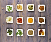 An assortment of herbs and spices used in Asian cuisine