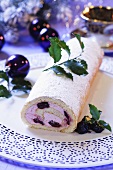 Sponge roll with cherry filling for Christmas