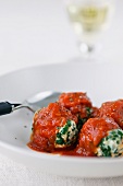 Spinach and ricotta gnocchi with tomato sauce