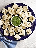 Dhokla with dip (Steamed snack, India)