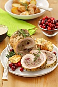 Roast pork roll with mince, cranberry and buckwheat stuffing