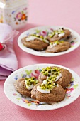 Iced chocolate biscuits with pistachios