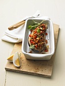 Aubergine with mince stuffing