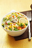 Vegetable salad with herring and mayonnaise