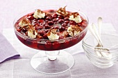 Sour cherry jelly with cream and chocolate shavings