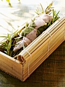Skewered rabbit with rosemary and sage