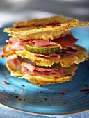 Tower of Parmesan crisps, courgettes and ham