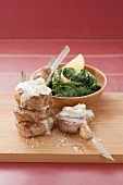 Lamb chops with grilled goat's cheese and spinach
