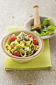 Pasta with walnut pesto and Roquefort