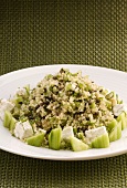 Quinoa and lentil salad with cucumber and feta