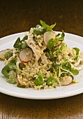 Quinoa salad with chicken, radishes and watercress