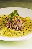 Duck salad on pancake