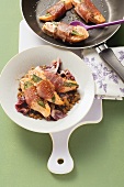 Salmon saltimbocca with lentils and radicchio