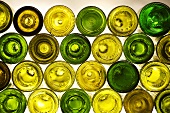 Various wine bottles from the bottom (backlit)