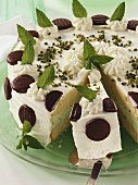 Peppermint cake with cream and chocolate peppermints