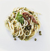 Spaghetti with anchovies and capers