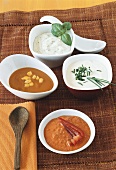 Pepper sauce, carrot and cheese sauce, basil- and poultry cream
