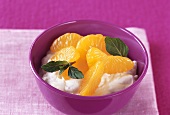 Cold rice pudding with mandarin oranges