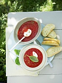 Cold tomato soup with soft cheese