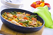 Paella with chicken and green beans
