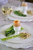 Soft-boiled egg with asparagus and dukkah (spice mixture)