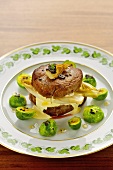 Beef fillet with chicory and Brussels sprouts