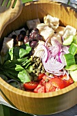 Panzanella in wooden bowl