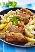 Pork roulades with potato wedges