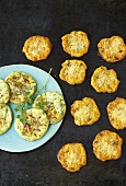 Parmesan biscuits and green potato cakes