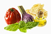 Tomato, garlic, basil, olive oil and pasta