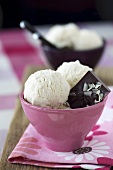 Vanilla ice cream with piece of chocolate