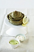 Artichoke with apple and wasabi dip