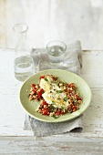 Redfish on couscous with tomatoes and capers