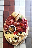 Antipasti platter with sausage and cheese