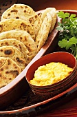 Pide (Turkish flatbread) with dip