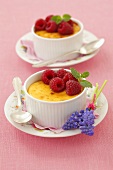 Crème brûlée with raspberries