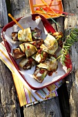 Grilled aubergine rolls with halloumi cheese
